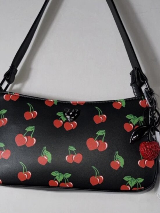 Betsey Johnson Handbags - BETSEY JOHNSON Women’s Shoulder Bag With Cherries Red Crystal Cherry Charm NWT